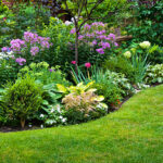 Home landscaped garden organic fertilizer application